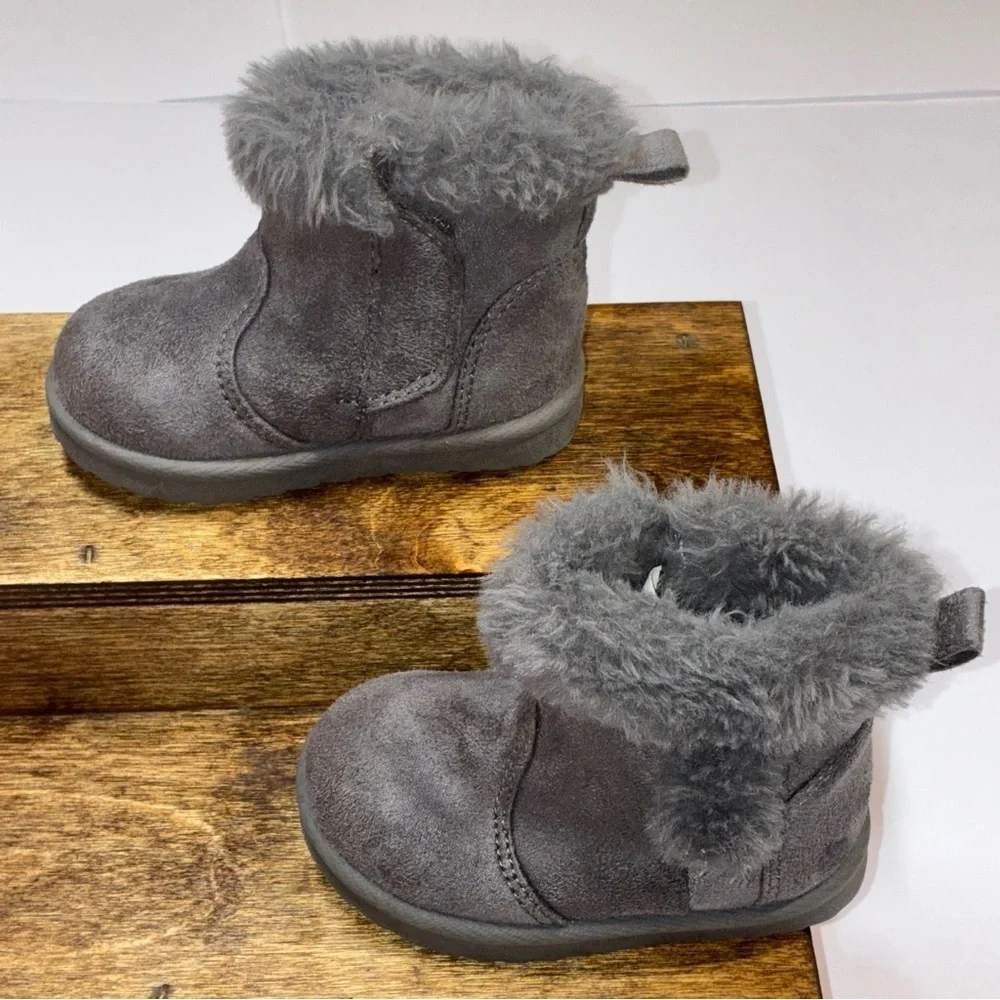Wonder Nation Baby Girl Faux Fur Shearling Boot Gray Toddler Size 3